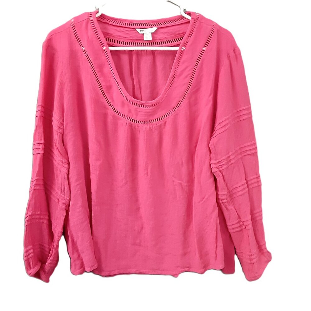 Cato Womans Pullover Top Size XL, Pink, Long Sleeve, Elastic Cuff Rayon Blend